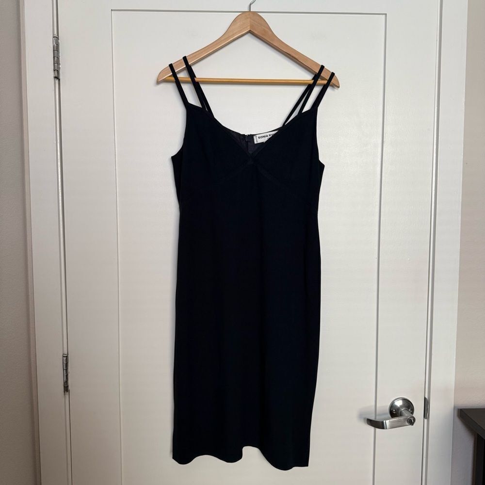 Vintage Sonia Rykiel Slip Mini Dress Sz S (42) Black Sleeveless V Neck 90s